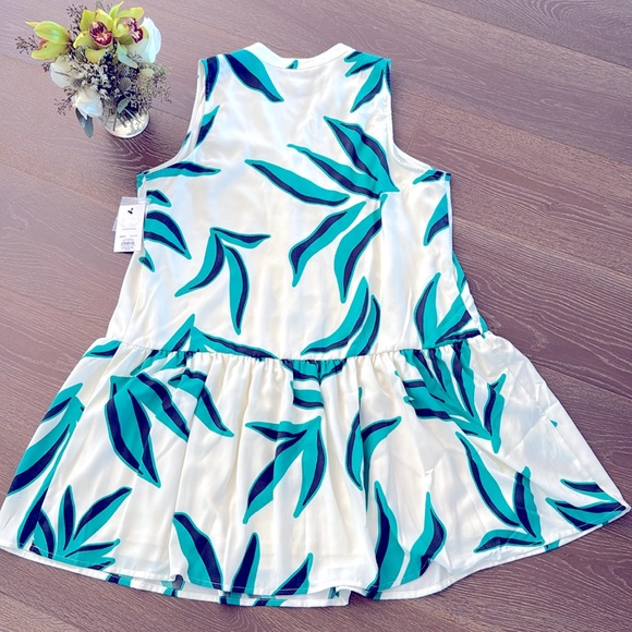 NWT! NINE WEST ruffle hem mini dress. Tropical abstract leaves design. Size L. - Picture 5 of 5